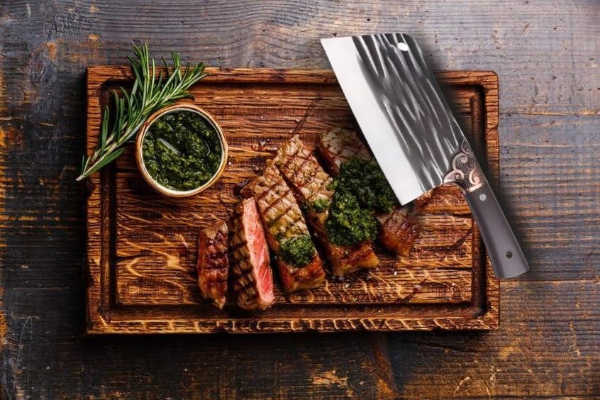 JUWIL Premium Meat Cleaver Knife, Handmade Serbian Chopper with Full Tang High Carbon Steel Blade, Perfect for Kitchen, BBQ, and Outdoor Cooking